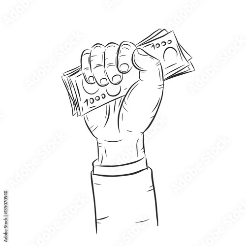 Hand Holding Money Vector On White Background Hand With Money Sketch