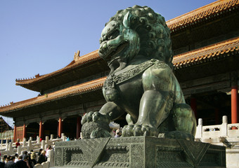 lion playing a ball - a sculpture of palace gugun
