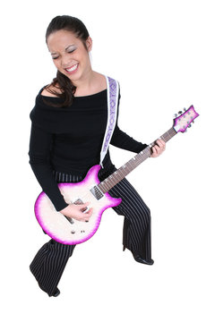 asian-american woman with  electric guitar