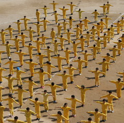 school children exercising