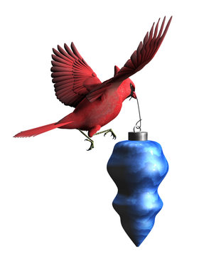 cardinal carrying christmas ornament