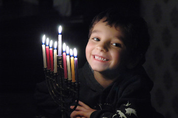 p.j. with menorah