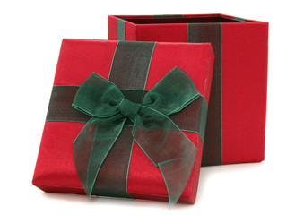 red and green fabric gift box