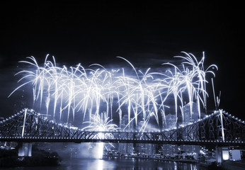 fireworks at story bridge - obrazy, fototapety, plakaty