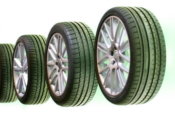 car tires in a row