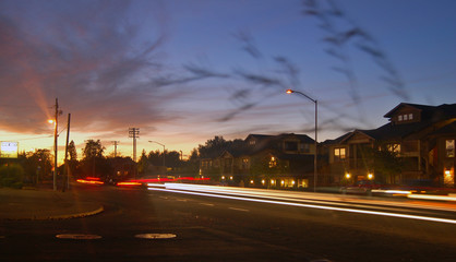 Fototapeta na wymiar evening suburban street scene