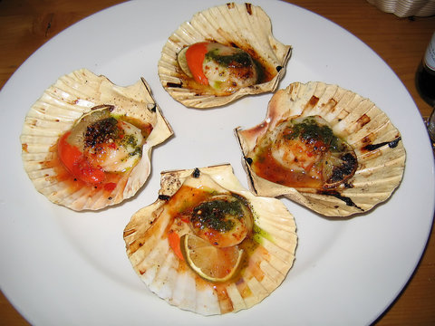 scallops in shell with chili and lime