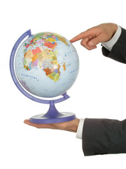 businessman's hands holding globe