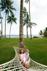 asian woman relax at beach