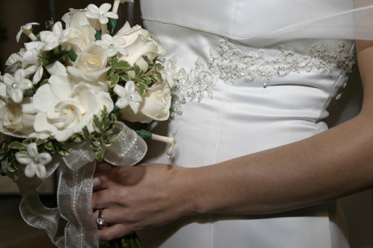 bouquet and wedding gown, dress