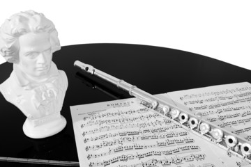 practising the flute (black and white)