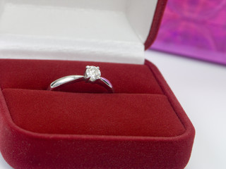 diamond ring in red velvet box