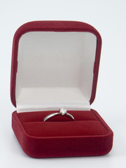 diamond ring in red velvet box