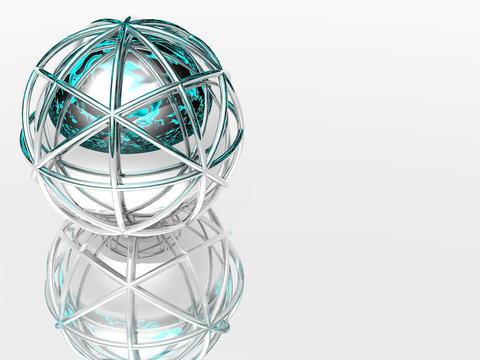 shiny blue globe in silver frame