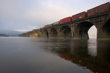 railroad bridge in the fog