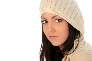 beautiful young woman in hooded sweater