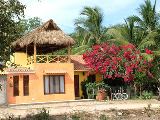 Fototapeta na wymiar maison orange avec des palmiers