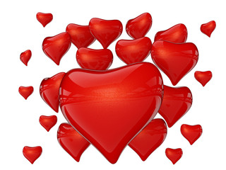many red hearts with reflection