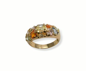 gold ring with multicolor  precious jewels  .
