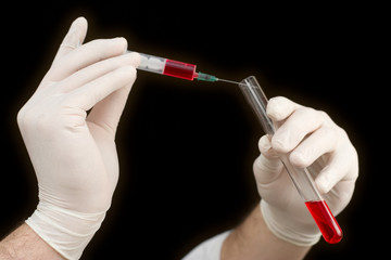 medical worker running blood tests