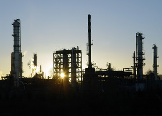 sunset at the power plant