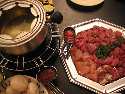 fondue , meat assortiment 