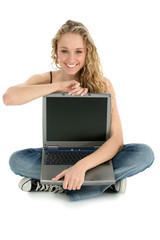 beautiful girl on floor with laptop