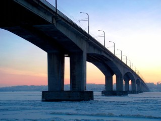 bridge in winter city.