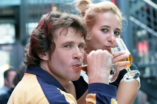 Romantic Couple Drinking Beer