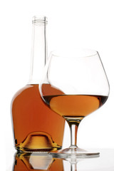 brandy glass and bottle