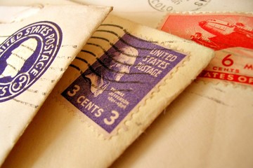 colorful vintage stamps on letters