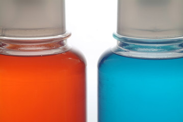 two colored bottles