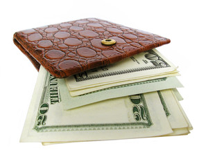 leather wallet full of dollar bills. success