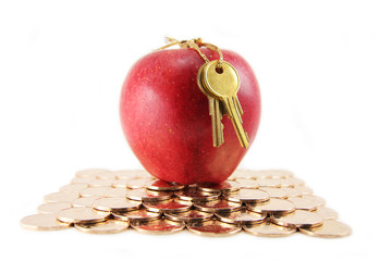 golden key and red apple, concept of success