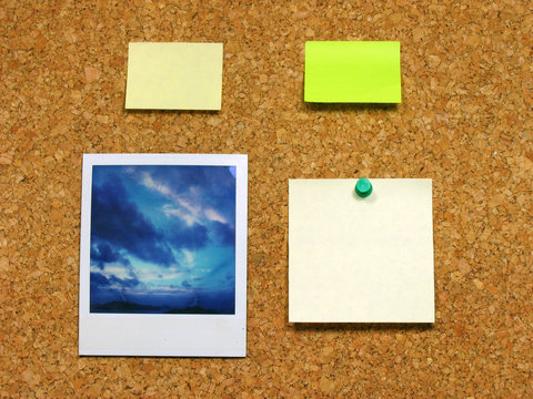 Polaroid & Post-it On Corkboard