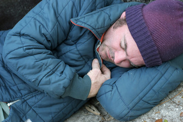 Fototapeta premium homeless man - sleeping closeup