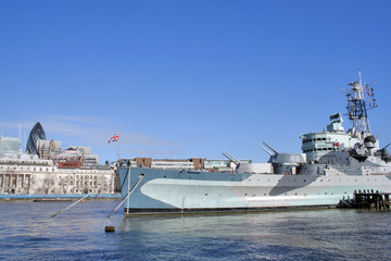 hms belfast on the river thames in london