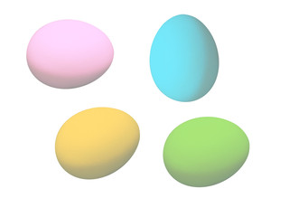 four isolated dyed eggs