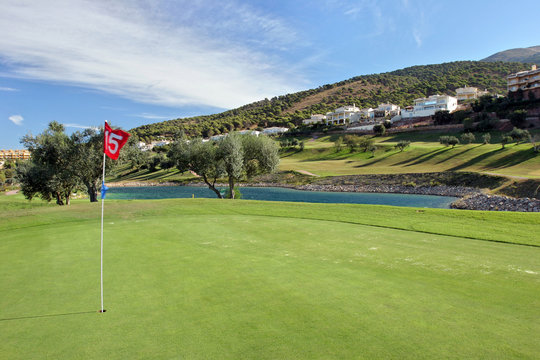 15th green at alhaurin golf course on the costa del sol