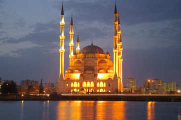 night mosque reflection