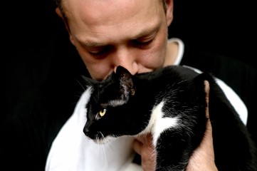 man with cat