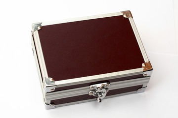brown toned metal briefcase, isolated