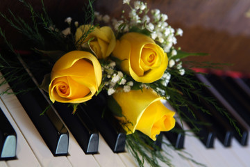 roses on piano