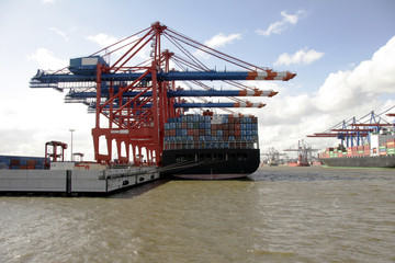 landing stage at hamburg harbor, germany