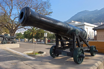 row of historical cannons in gibraltar