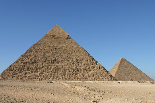 View of pyramids against blue sky