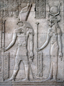 horus and hathor, temple of kom ombo, egypt