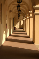 the arcade during the sunset