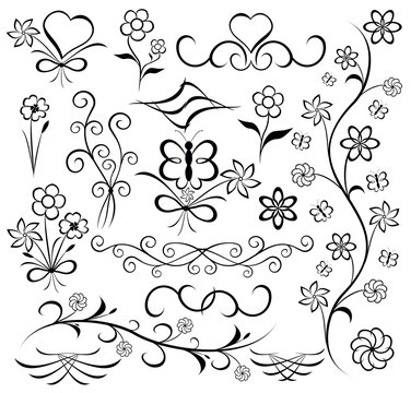 elements for design (flower, butterfly, heart)