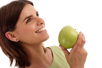 stock photo of a young woman with green apple